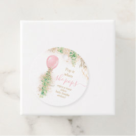 Rosa Watercolor Balloon Baby Shower Pop it Gåvor Etiketter
