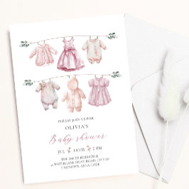 Rosa Watercolor Barnkläders Girl Baby Shower Inbjudningar