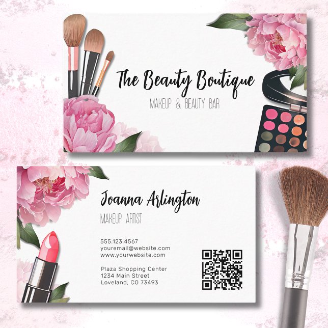 Rosa Watercolor Beauty Makeup Artist Visitkort (Cute Watercolor Floral Beauty Salon Makeup Artist Business Card)