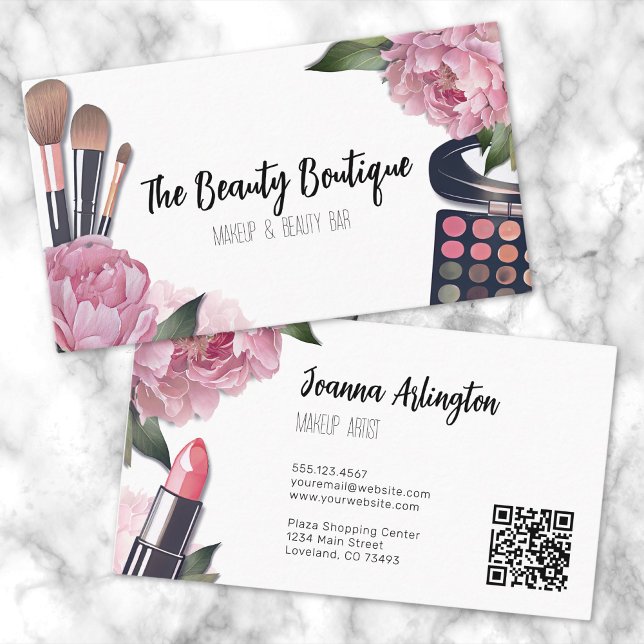 Rosa Watercolor Beauty Makeup Artist Visitkort (Pink Watercolor Beauty Makeup Artist Business Card)