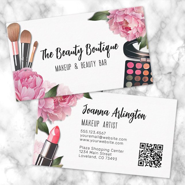 Rosa Watercolor Beauty Makeup Artist Visitkort (Pink Watercolor Beauty Makeup Artist Business Card)