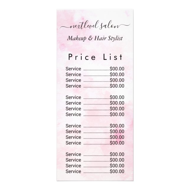 Rosa Watercolor Beauty Salon Reklamkort (Framsidan)