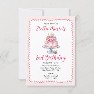 Rosa Watercolor Birthday Cake Party bjudan Inbjudningar