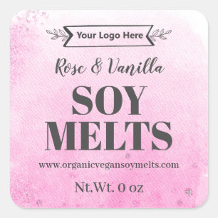 Rosa Watercolor Bläck Soy Vax Melt Labels Fyrkantigt Klistermärke