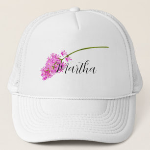 Rosa Watercolor-blomma med ditt namn Truckerkeps