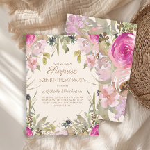 Rosa Watercolor Blommig Överraskning 50-årsdag