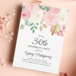 Rosa Watercolor Blommigt 30års födelsedag Inbjudningar<br><div class="desc">Söt  rosa   blommigt 30års födelsedag-inbjudan. Rosa och krämblommor med grönt och guld löv. All viktig text kan vara personlig av dig. Till och med året för födelsedag kan ändras till 40,  50 eller vilket annat år som helst.</div>