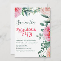 Rosa Watercolor Blommigt 50:e Födelsedagsfesten