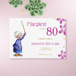 Rosa Watercolor Blommigt 80th Birthday Grandmor Inbjudningar<br><div class="desc">Den här roligtens födelsedag innehåller ett vackert dam med en käpp,  omgiven av vackra vattenfärgblommor av rosa. Det är perfekt för en födelsedagsfest eller någon annan speciell händelse! Illustrerad och designad av Patricia Alvarez.</div>