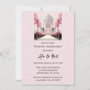 Rosa Watercolor Blommigt Arch Church Bröllop Inbjudningar