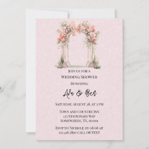 Rosa Watercolor Blommigt Arch Church Möhippa Inbjudningar