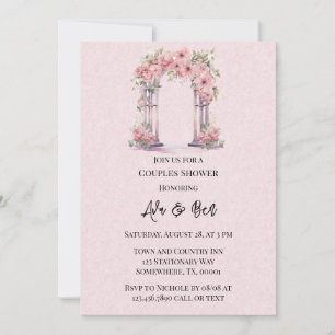 Rosa Watercolor Blommigt Arch Church Par Shower Inbjudningar
