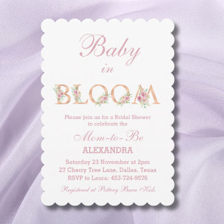 Rosa Watercolor Blommigt Baby i Bloom Baby Shower Inbjudningar