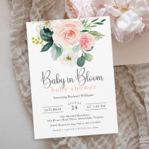  Rosa Watercolor Blommigt Baby i Bloom Shower