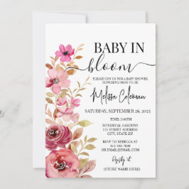 Rosa Watercolor Blommigt Baby in Bloom Baby Shower Inbjudningar