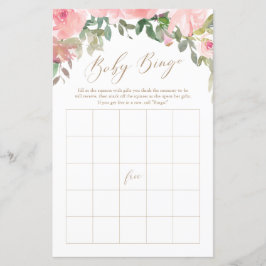 Rosa Watercolor Blommigt Baby Shower Bingo Game