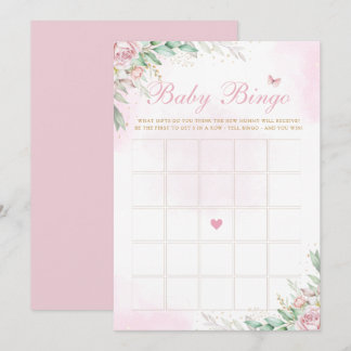Rosa Watercolor Blommigt Baby Shower Bingo Game Inbjudningar