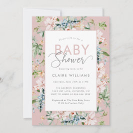 Rosa Watercolor Blommigt Baby Shower Inbjudningar