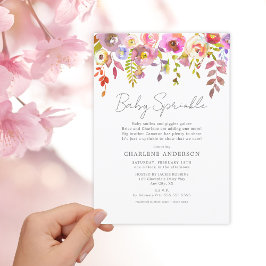 Rosa Watercolor Blommigt baby sprinkle Inbjudningar