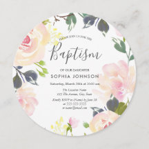 Rosa Watercolor Blommigt Baptism Christening