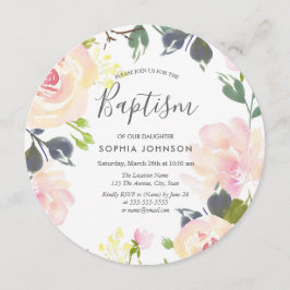  Rosa Watercolor Blommigt Baptism Christening Inbjudningar