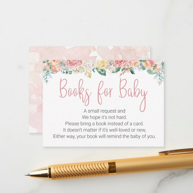 Rosa Watercolor Blommigt BOKAR FOR BABY Tilläggskort (Fram/Back In Situ)