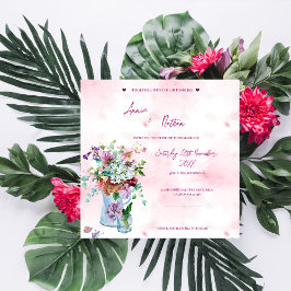 Rosa Watercolor Blommigt Bouquet-bröllopsinbjudan Inbjudningar