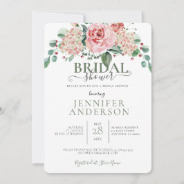 Rosa Watercolor Blommigt Bouquet Möhippa Invit Inbjudningar