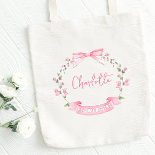 Rosa Watercolor Blommigt Bow Custom Name Flower Gi Tygkasse