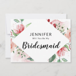 Rosa Watercolor Blommigt Bridesmaid Frieri kort