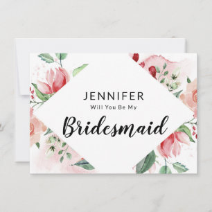 Rosa Watercolor Blommigt Bridesmaid Frieri kort