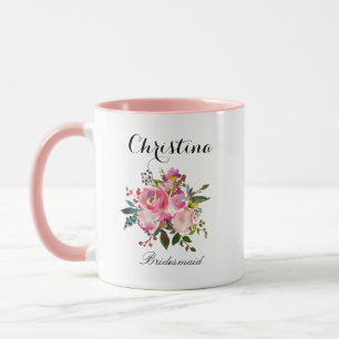 Rosa Watercolor Blommigt Bridesmaid Mugg