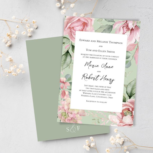  Rosa Watercolor Blommigt Bröllop Inbjudningar (Blush pink floral wedding invitations. )