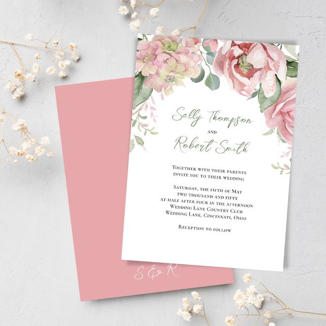  Rosa Watercolor Blommigt Bröllop Inbjudningar (Elegant blush pink wedding invitations. )
