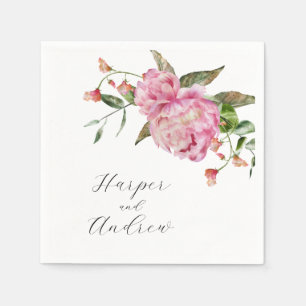 Rosa Watercolor Blommigt Bröllop Pappersservett