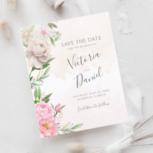 Rosa Watercolor Blommigt Bröllop spara datum