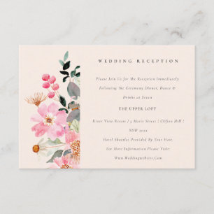 Rosa Watercolor Blommigt bröllopsmottagning för Tilläggskort