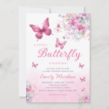 Rosa Watercolor Blommigt Butterfly Girl Baby Showe