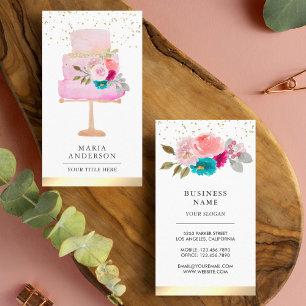 Rosa Watercolor Blommigt Cake Pastry Chef Bakery Visitkort
