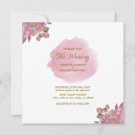 Rosa Watercolor Blommigt Classic Elegant bröllop Inbjudningar