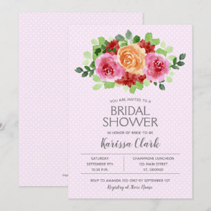 Rosa Watercolor Blommigt & Dots Möhippa Inbjudan