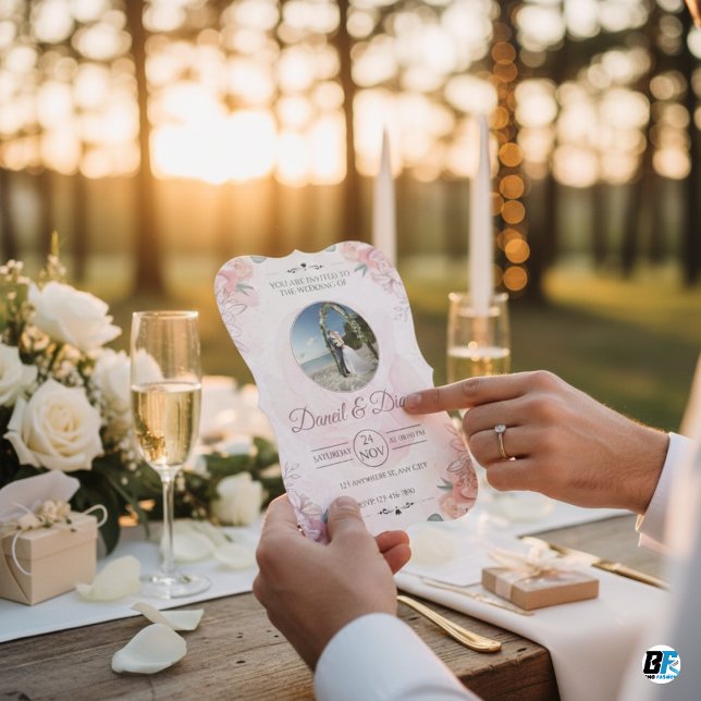 Rosa Watercolor Blommigt Elegant bröllop Inbjudningar (Skapare uppladdad)