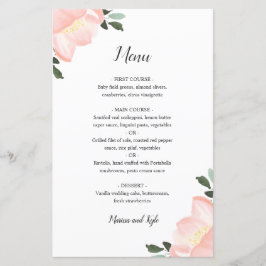 Rosa Watercolor Blommigt Elegant bröllop Menu