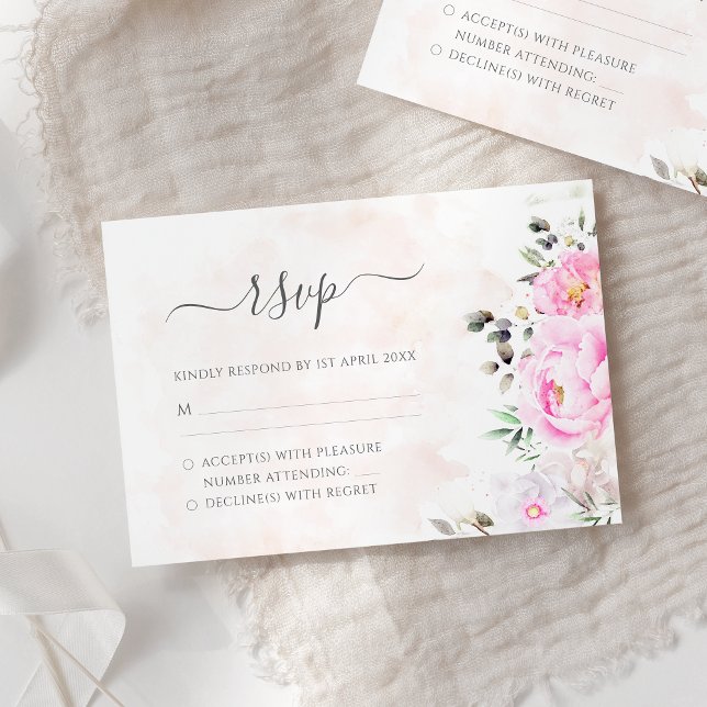 Rosa Watercolor Blommigt Elegant bröllop OSA Kort (Skapare uppladdad)