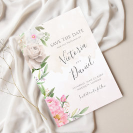 Rosa Watercolor Blommigt Elegant bröllop Spara Datumet