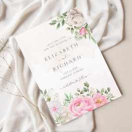 Rosa Watercolor Blommigt Elegant bröllop Spara Datumet