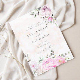 Rosa Watercolor Blommigt Elegant bröllop Spara Datumet