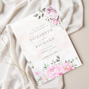 Rosa Watercolor Blommigt Elegant bröllop Spara Datumet
