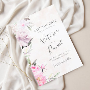 Rosa Watercolor Blommigt Elegant bröllop Spara Datumet