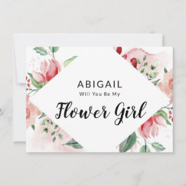 Rosa Watercolor Blommigt Flower Girl Frieri Card